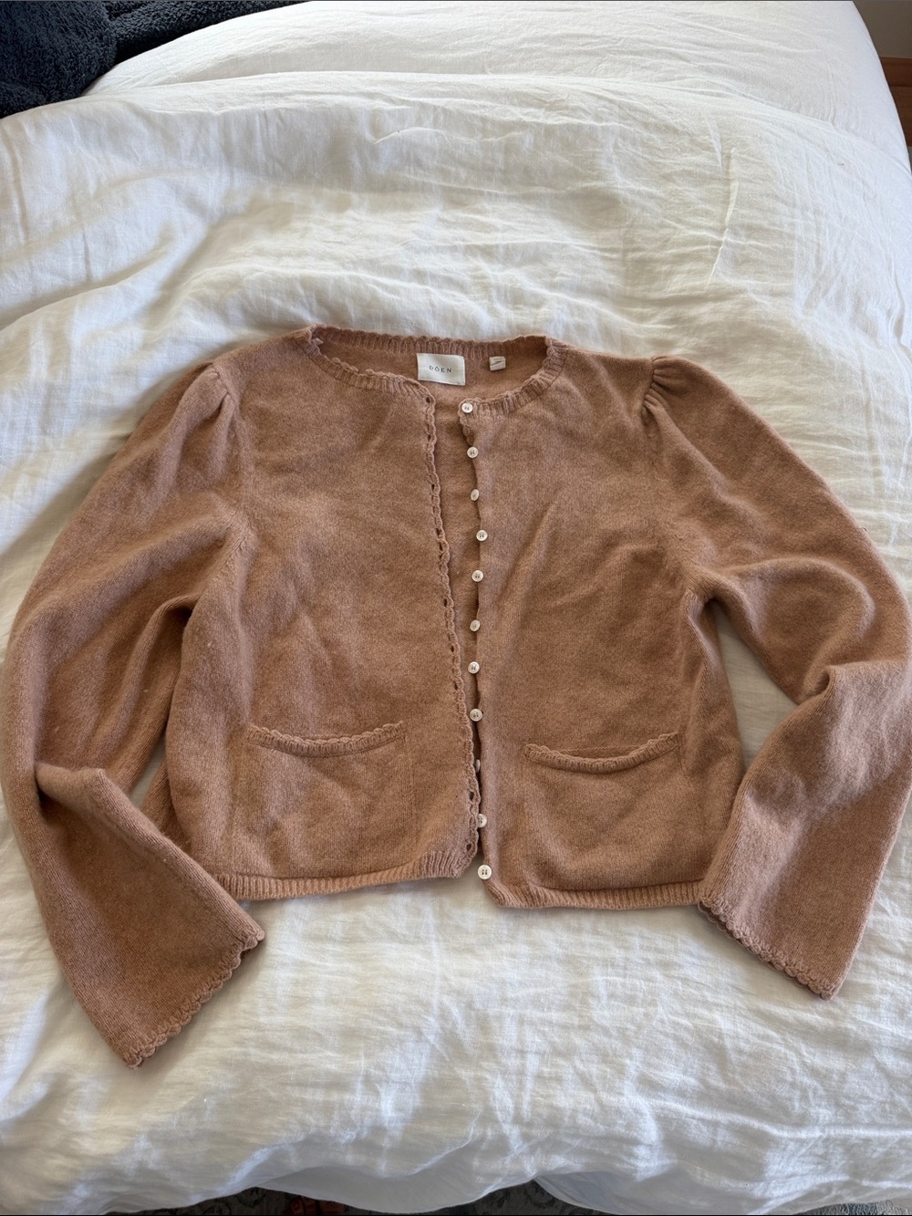 Doen Soft Rose-Taupe Button Front Cardigan.